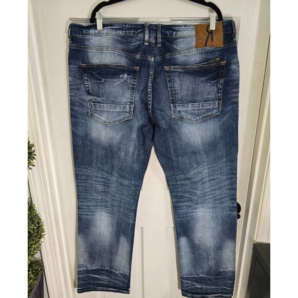 Rock Revival Remix Mens Blue Distressed Denim Straight Jeans Side Slit Hem Sz 40 - Picture 7 of 11